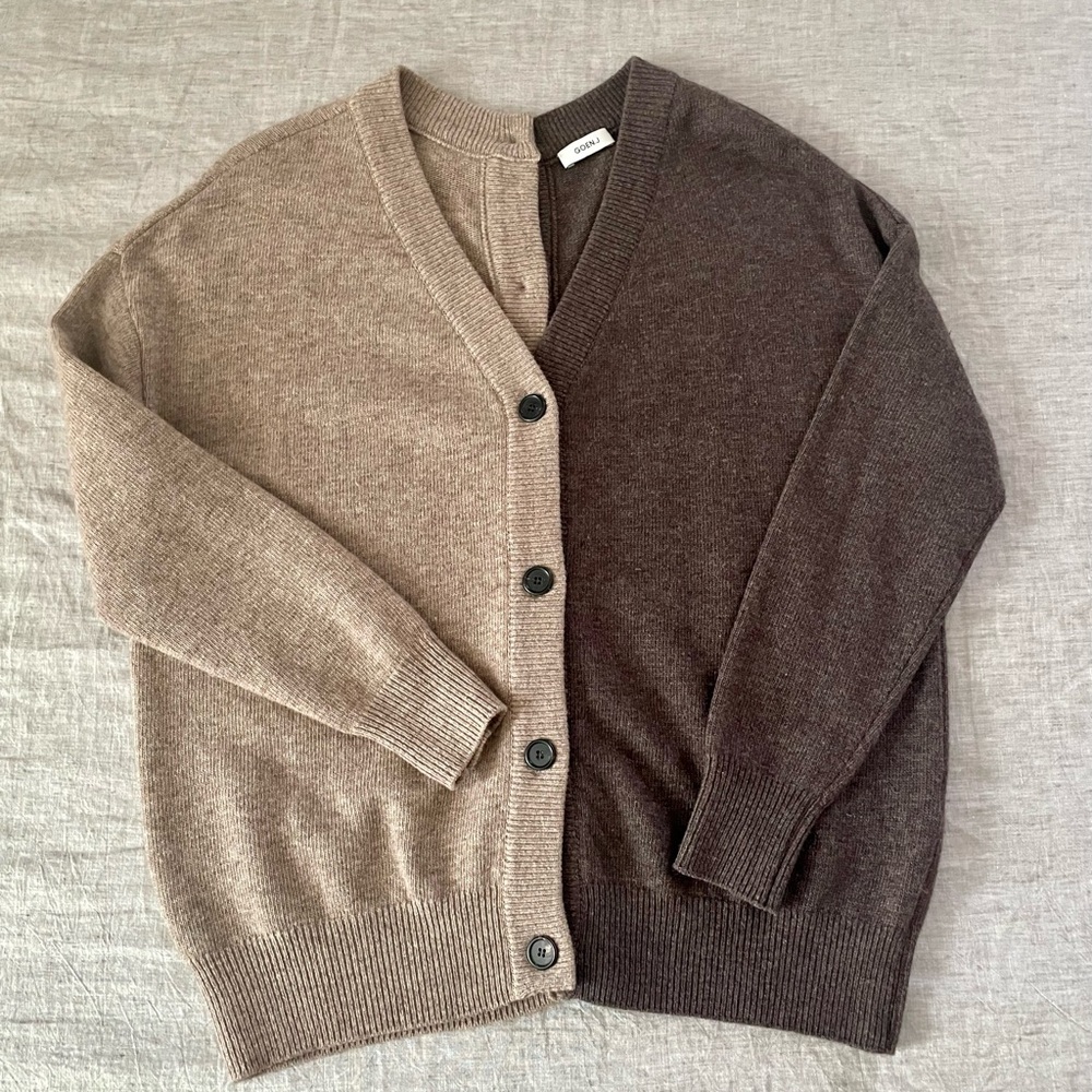 GOEN. J two tone brown cardigan sweater wool cashmere